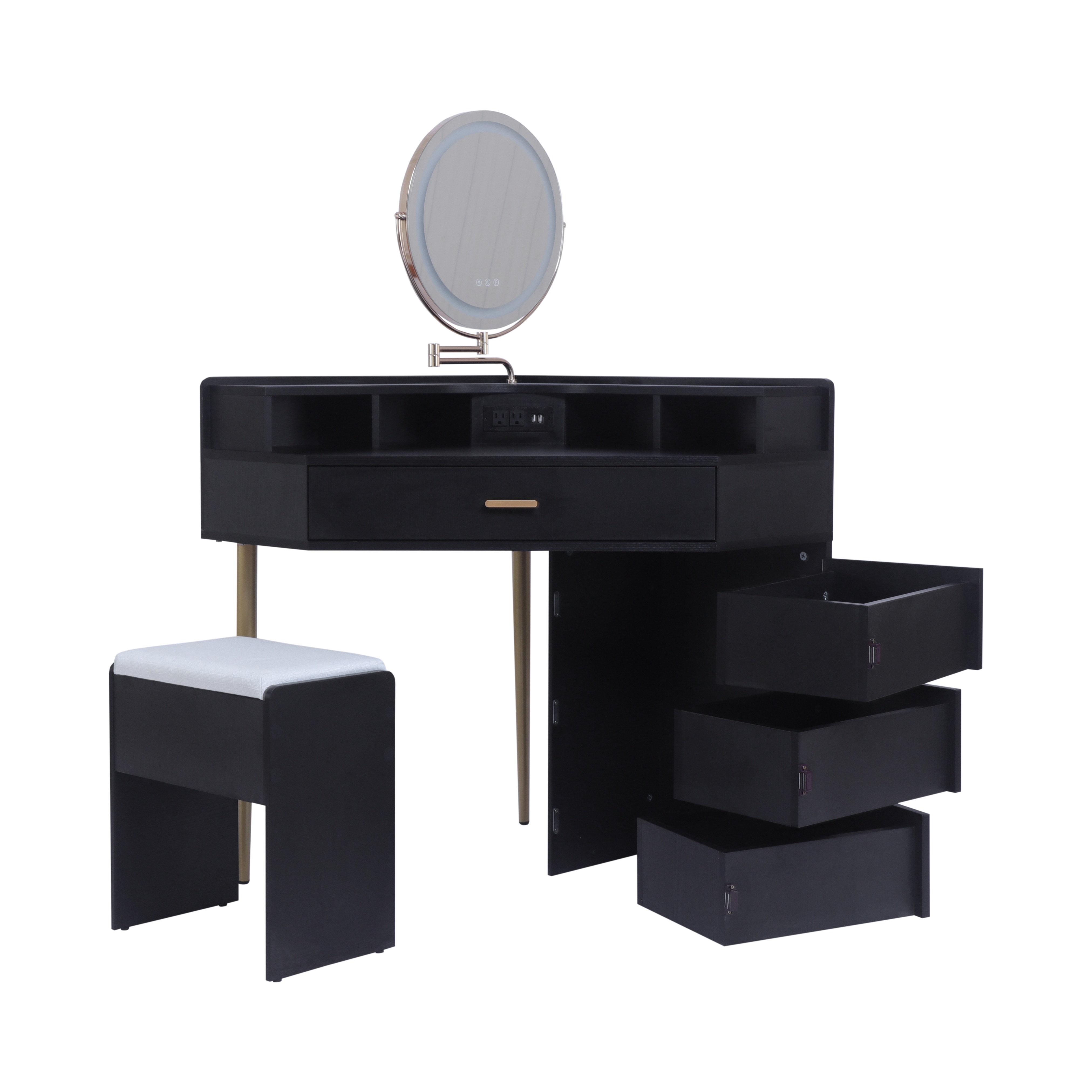 Black Dressing Stool + Dresser Set